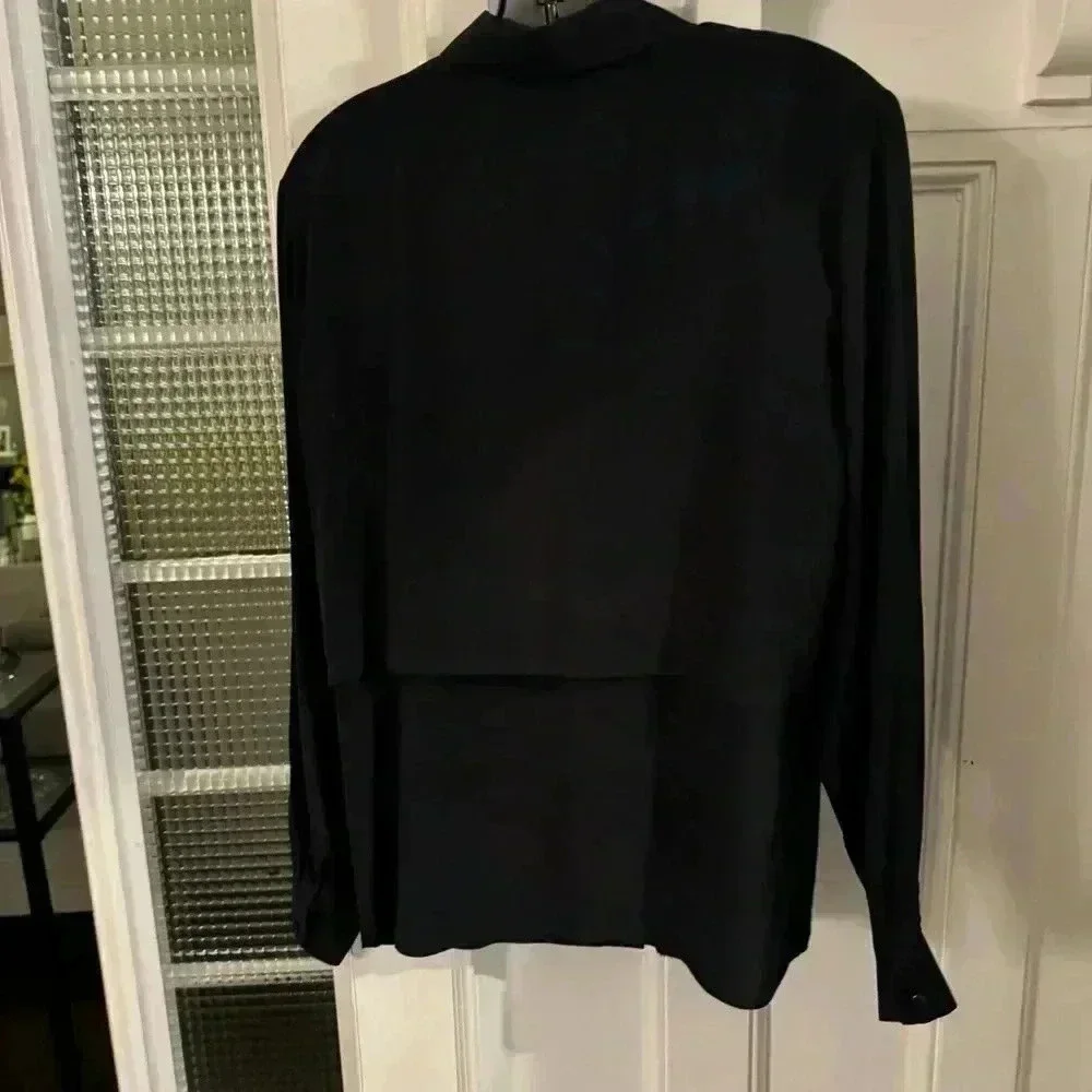 Vintage Silk Studio by Claude Bennett black long sleeve button up blouse size 10 - Picture 3 of 9
